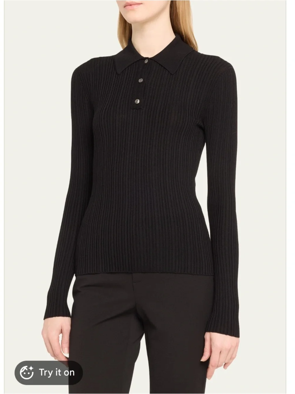 THEORY Bering Wool Blend Slim Ribbed Polo in Black Size Small NWOT